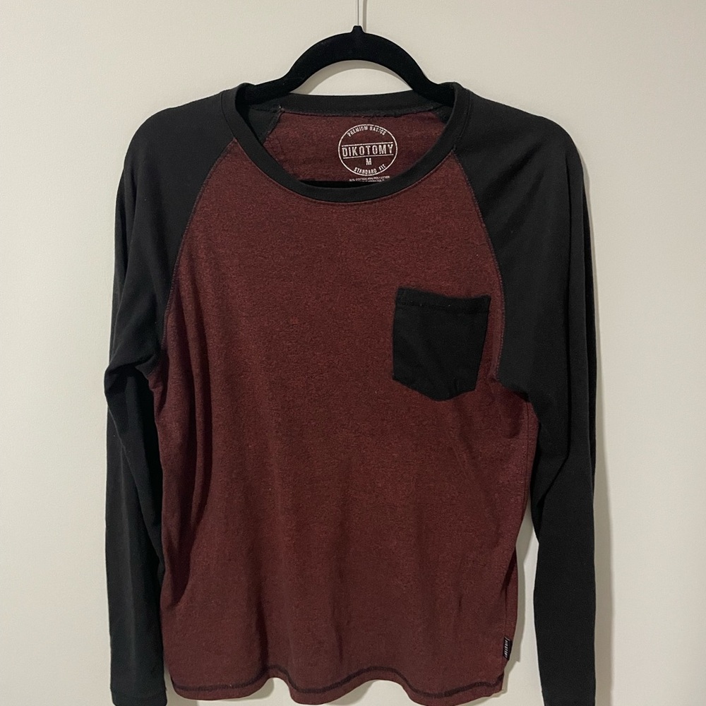 Men's Maroon and Black Long Sleeve Shirt
